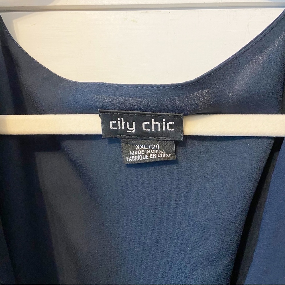 City Chic | Blue Flutter Frill Mini Tie Waist Faux Wrap Dress Size XXL/24 - Picture 7 of 11